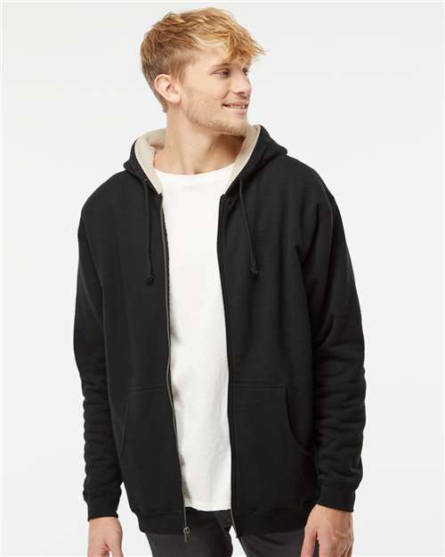 Independent Trading Co. Men's Sherpa-Lined Full-Zip Hooded Sweatshirt - Model Front
