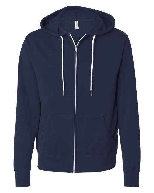 Unisex Lightweight Full-Zip Hooded Sweatshirt - Classic Navy Front