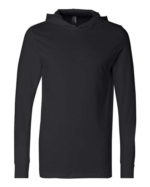 Unisex Jersey Hooded Long Sleeve Tee - Black Front