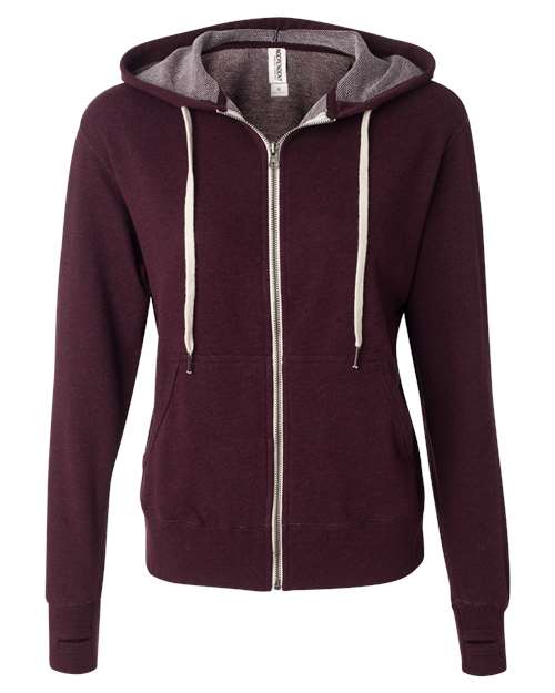 Unisex Heathered French Terry Full-Zip Hooded Sweatshirt - Burgundy Heather Front