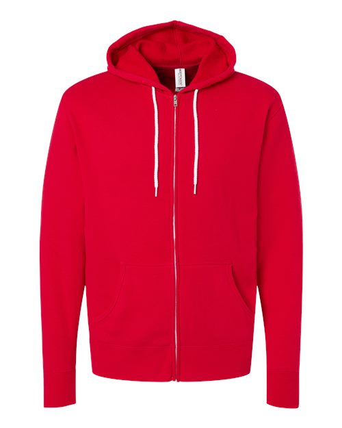 Unisex Lightweight Full-Zip Hooded Sweatshirt - Red Front