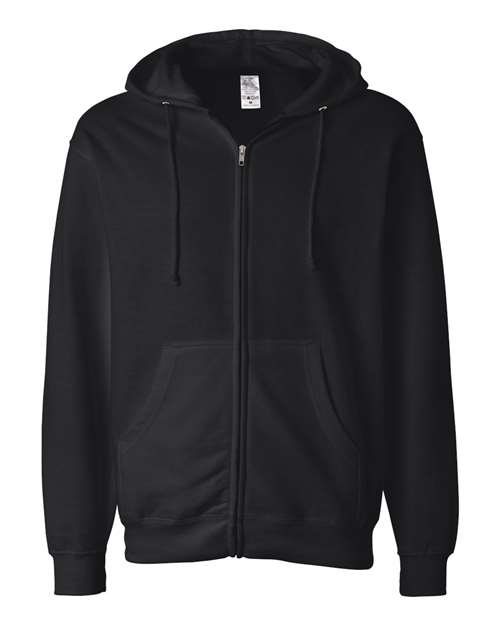 Unisex Midweight Full-Zip Hooded Sweatshirt - Black Front