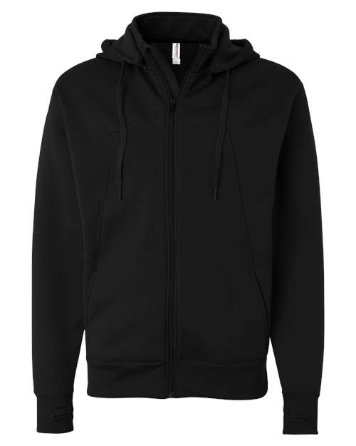 Unisex Poly-Tech Full-Zip Hooded Sweatshirt - Black Front