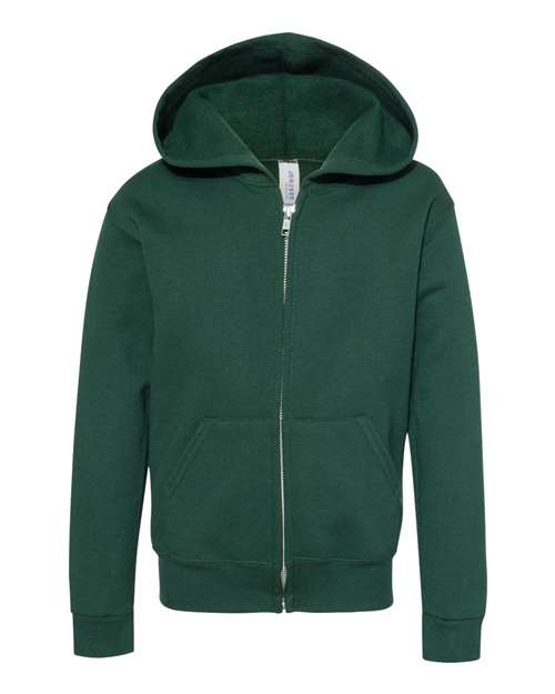 Youth NuBlend® Full-Zip Hooded Sweatshirt - Forest Green Front