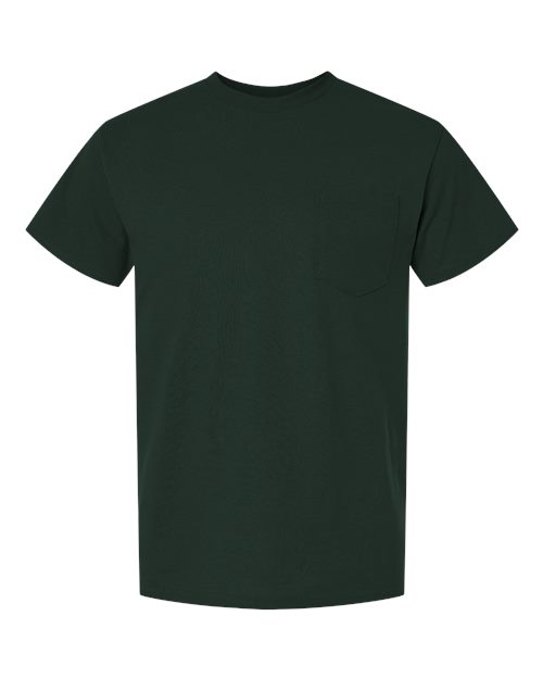 Unisex DryBlend® Pocket T-Shirt - Forest Green Front