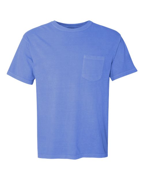 Unisex Garment-Dyed Heavyweight Pocket T-Shirt - Flo Blue Front