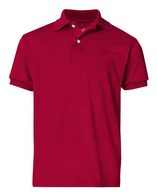 Hanes Youth EcoSmart® Jersey Polo - Deep Red Front