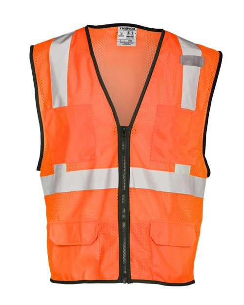 Unisex Economy Mesh 6-Pocket Vest - Orange Front