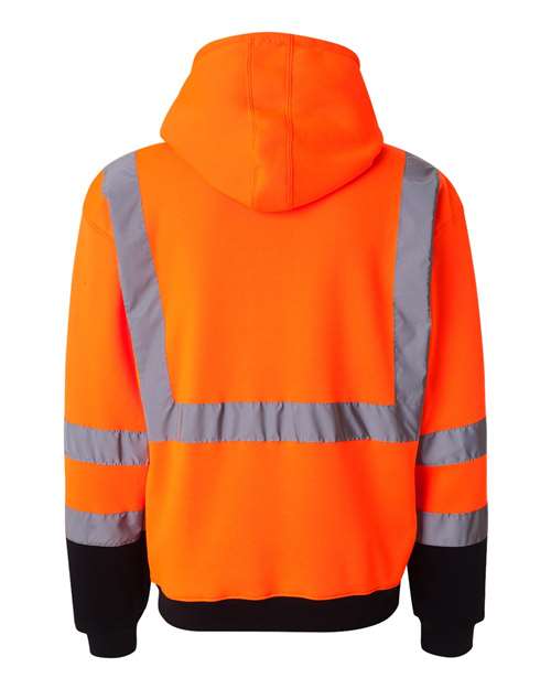 Unisex Hi-Vis Full-Zip Hooded Sweatshirt - Orange Back