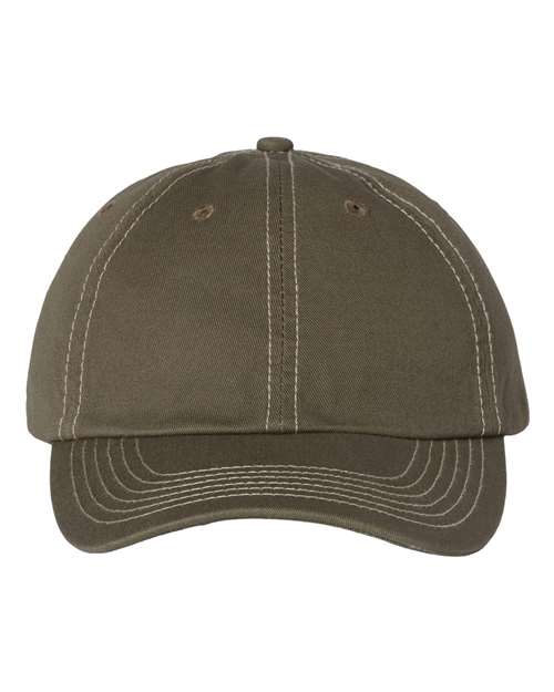 Bio-Washed Classic Dad Hat - Olive/ Stone Stitch Front