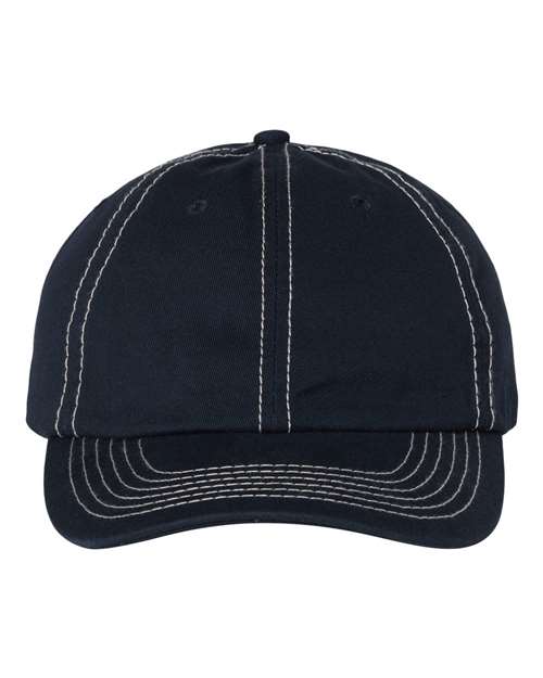 Bio-Washed Classic Dad Hat - Navy/ Stone Stitch Front