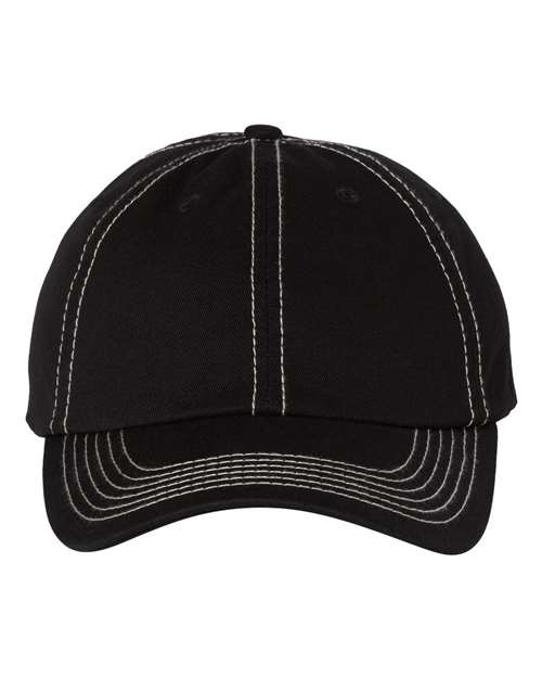 Bio-Washed Classic Dad Hat - Black/ Stone Stitch Front