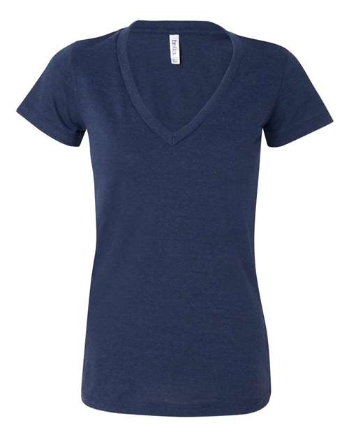 Women’s Triblend Deep V-Neck Tee - Navy Triblend Front
