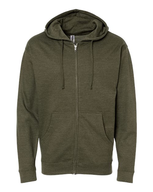 Unisex Midweight Full-Zip Hooded Sweatshirt - Army Heather Front