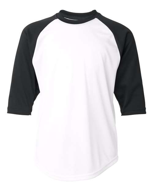 Youth B-Core Three-Quarter Sleeve Baseball T-Shirt - White/ Black Front