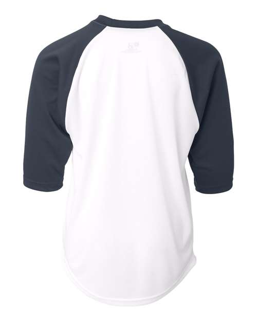 Youth B-Core Three-Quarter Sleeve Baseball T-Shirt - White/ Navy Back