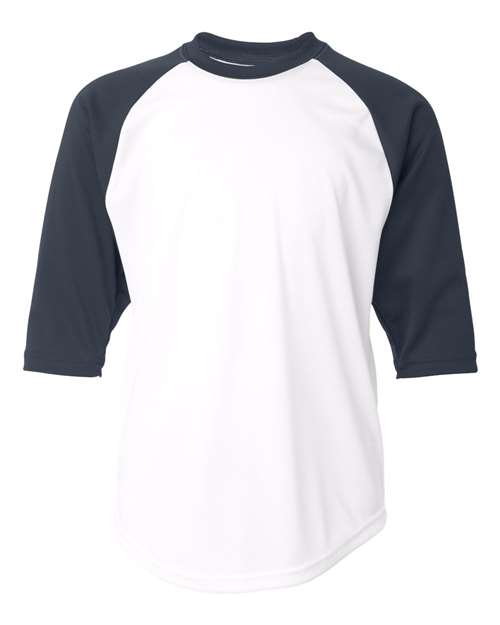 Youth B-Core Three-Quarter Sleeve Baseball T-Shirt - White/ Navy Front