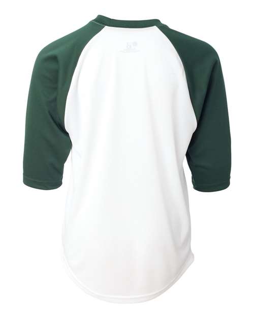 Youth B-Core Three-Quarter Sleeve Baseball T-Shirt - White/ Forest Back