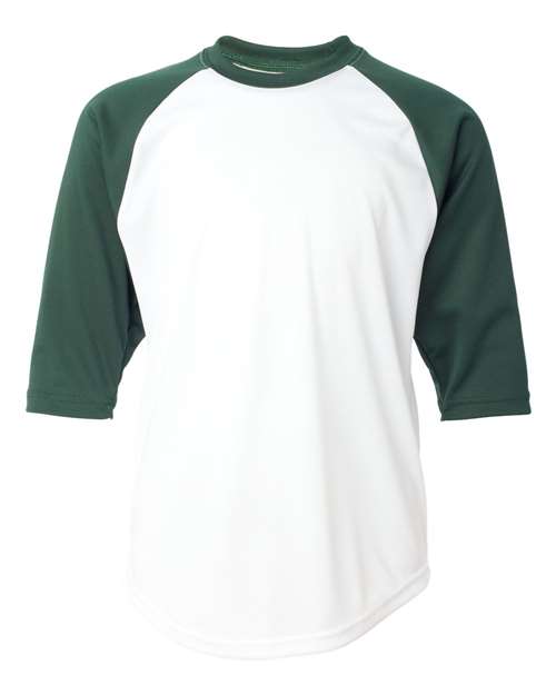 Youth B-Core Three-Quarter Sleeve Baseball T-Shirt - White/ Forest Front