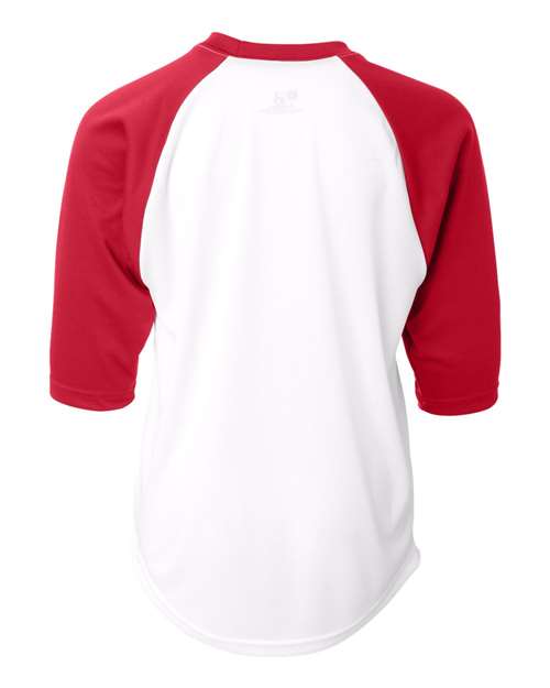 Youth B-Core Three-Quarter Sleeve Baseball T-Shirt - White/ Red Back