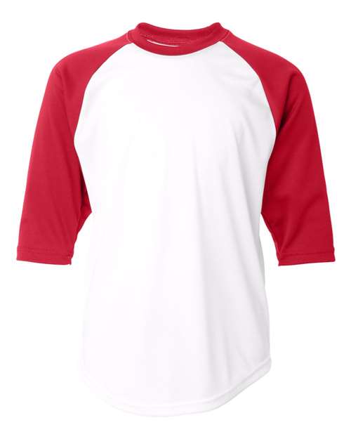Youth B-Core Three-Quarter Sleeve Baseball T-Shirt - White/ Red Front