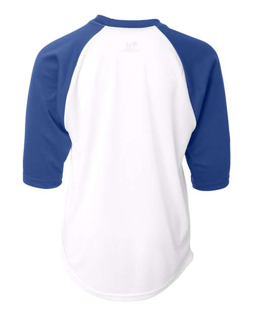 Youth B-Core Three-Quarter Sleeve Baseball T-Shirt - White/ Royal Back