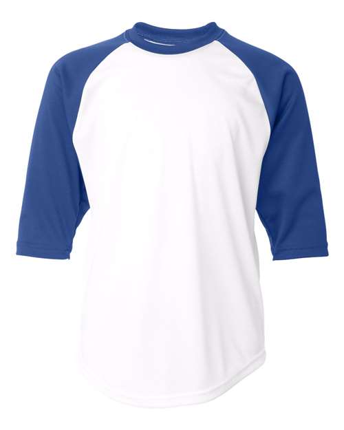 Youth B-Core Three-Quarter Sleeve Baseball T-Shirt - White/ Royal Front