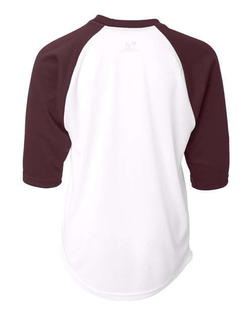 Youth B-Core Three-Quarter Sleeve Baseball T-Shirt - White/ Maroon Back