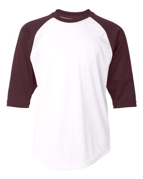 Youth B-Core Three-Quarter Sleeve Baseball T-Shirt - White/ Maroon Front