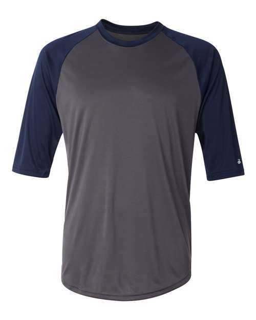 Men's B-Core Three-Quarter Sleeve Baseball T-Shirt - Graphite/ Navy Front
