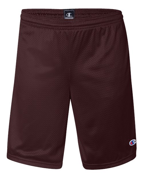 Unisex 9" Mesh Shorts with Pockets - Maroon Front