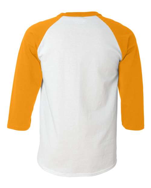 Unisex Raglan Sleeve Baseball T-Shirt - White/ Gold Back