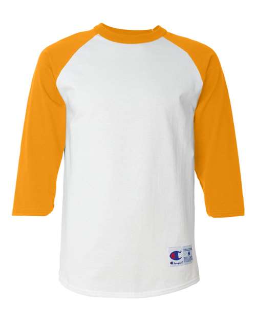 Unisex Raglan Sleeve Baseball T-Shirt - White/ Gold Front