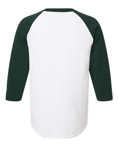 Unisex Raglan Sleeve Baseball T-Shirt - White/ Dark Green Back