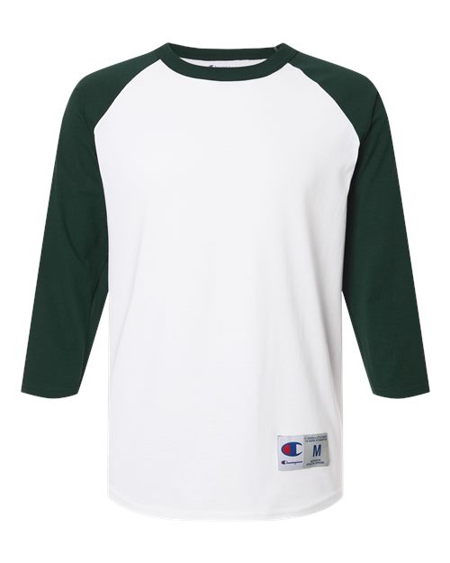 Unisex Raglan Sleeve Baseball T-Shirt - White/ Dark Green Front