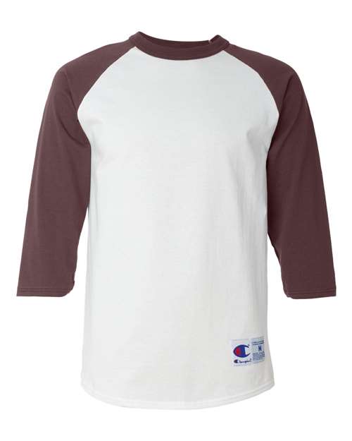 Unisex Raglan Sleeve Baseball T-Shirt - White/ Maroon Front