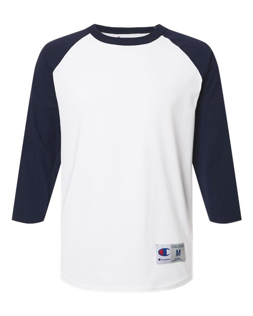 Unisex Raglan Sleeve Baseball T-Shirt - White/ Navy Front