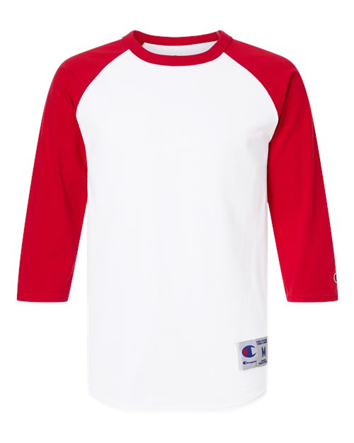Unisex Raglan Sleeve Baseball T-Shirt - White/ Scarlet Front