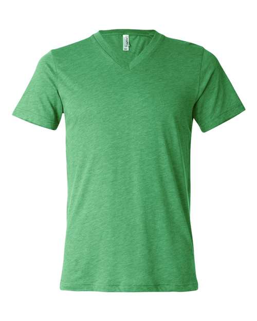 Unisex Triblend V-Neck Tee - Green Triblend Front