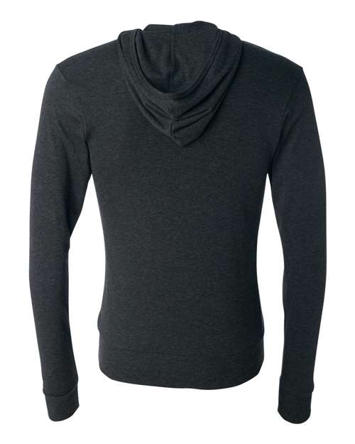 Unisex Triblend Lightweight Full-Zip Hooded Long Sleeve Tee - Charcoal Black Triblend Back