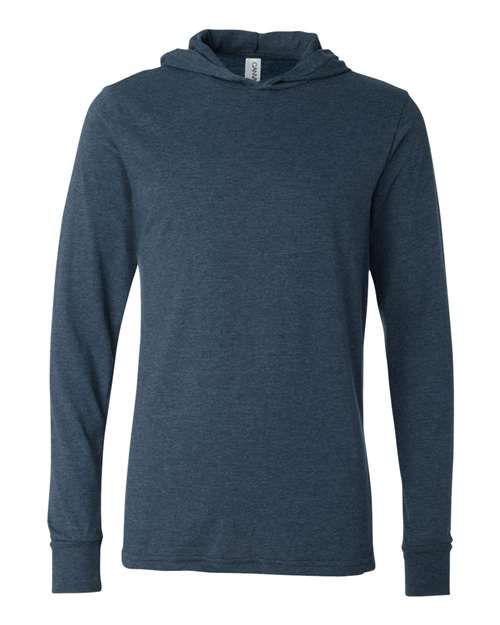 Unisex Jersey Hooded Long Sleeve Tee - Heather Navy Front
