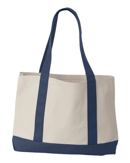 Leeward Boater Tote - Natural/ Navy Back