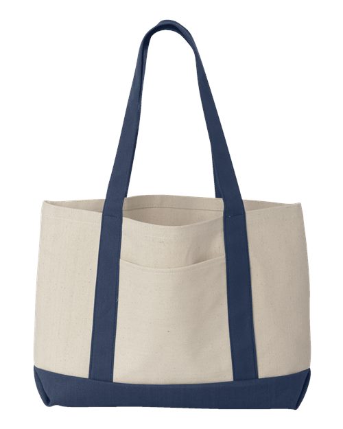 Leeward Boater Tote - Natural/ Navy Front