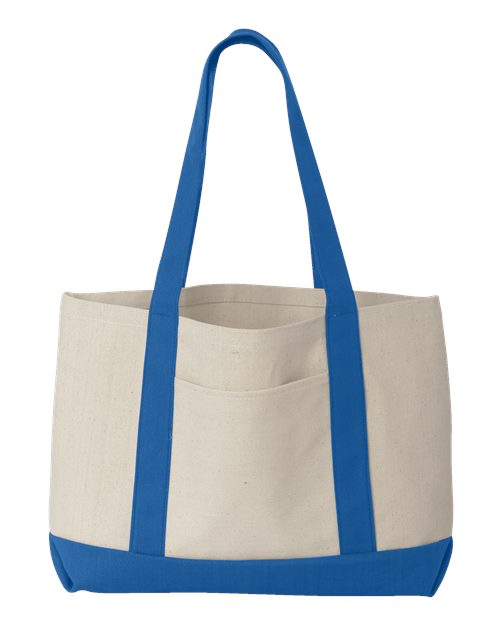 Leeward Boater Tote - Natural/ Royal Front