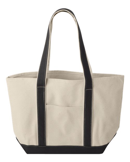 Windward Large Cotton Canvas Classic Resort Tote - Natural/ Black Front