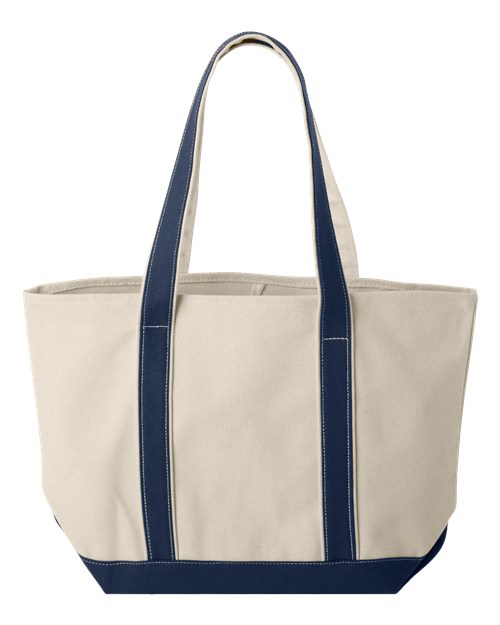 Windward Large Cotton Canvas Classic Resort Tote - Natural/ Navy Back