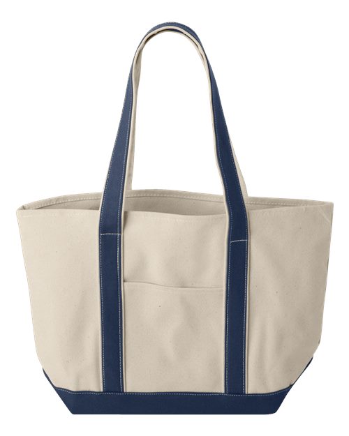 Windward Large Cotton Canvas Classic Resort Tote - Natural/ Navy Front