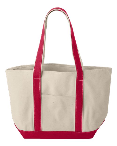 Windward Large Cotton Canvas Classic Resort Tote - Natural/ Red Front