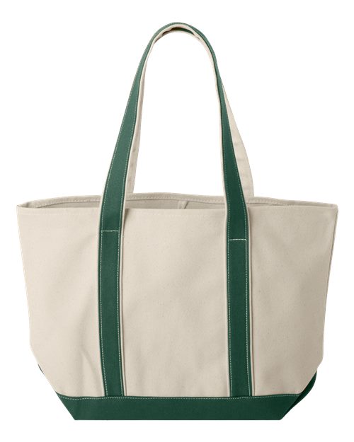 Windward Large Cotton Canvas Classic Resort Tote - Natural/ Forest Back