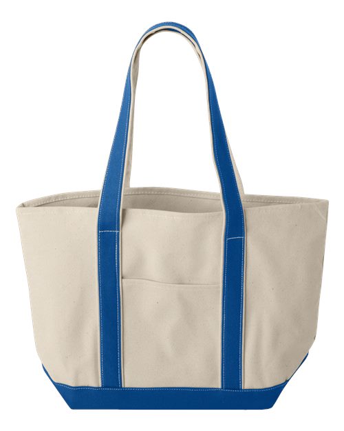 Windward Large Cotton Canvas Classic Resort Tote - Natural/ Royal Front